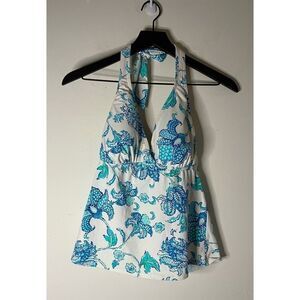 Lands’ End Blue, Green, and White Halter Tankini Size 8